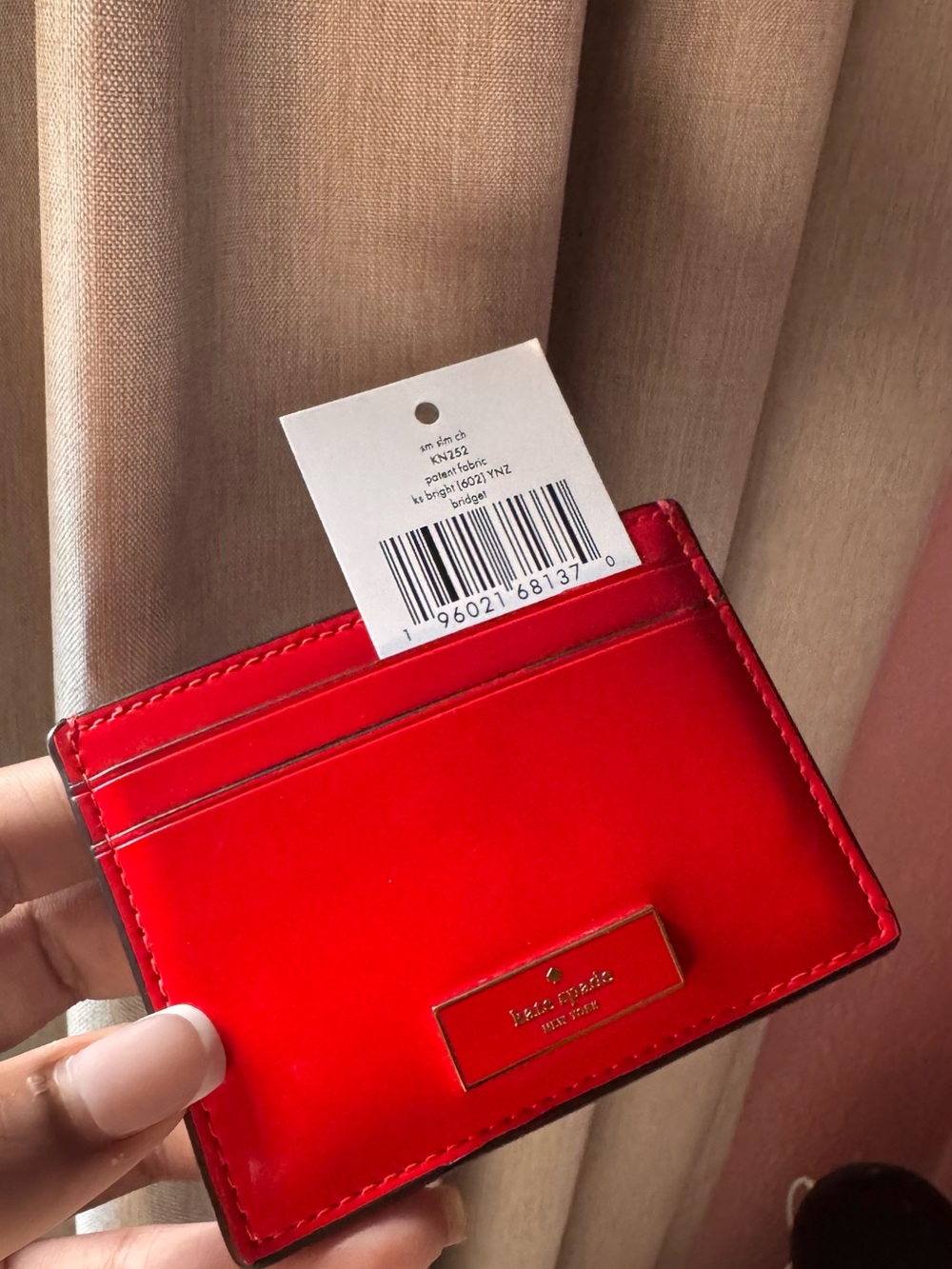 NWT Kate Spade ♠️ glossy red patent card holder with gold logo